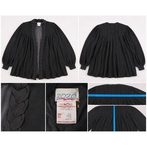 Vintage 2020 Black Braided Trim Pleated Swing Cardigan Sweater Made in Canada L